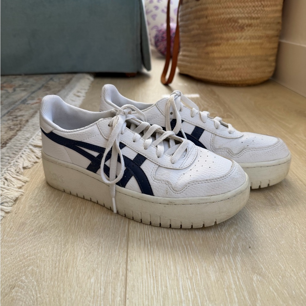 Asics White and Navy Platform Sneakers